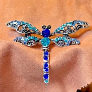 1980s Blue/Clear Rhinestones Dragonfly Brooch #206064226777